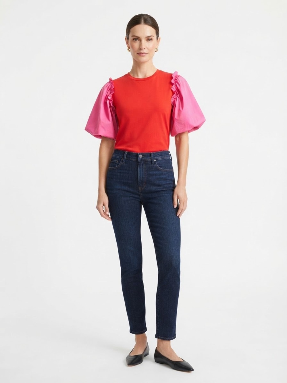 Strut & Bolt Red Pink Ruffle Sleeve Knit Top Small NWT